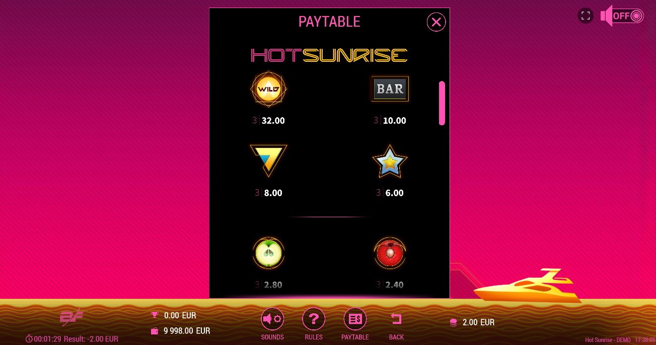 1win Hot Sunrise rules